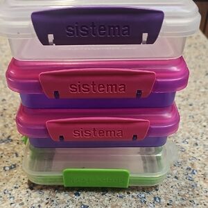 Sistema To Go 3 Sandwich Containers with Purple Lid & 1 Snap Lock Container